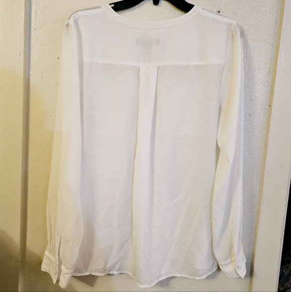 INC White Chiffon Office Blouse 10 L - Picture 2 of 3